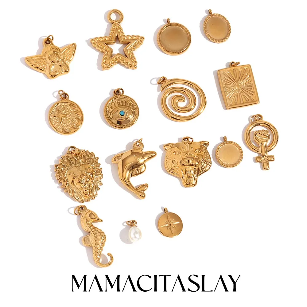 

MamacitaSlay Stylish Lovely Cupid Seahorse Lion Starfish Stainless steel charm Gold Plated Jewelry Charms for necklace bracelets