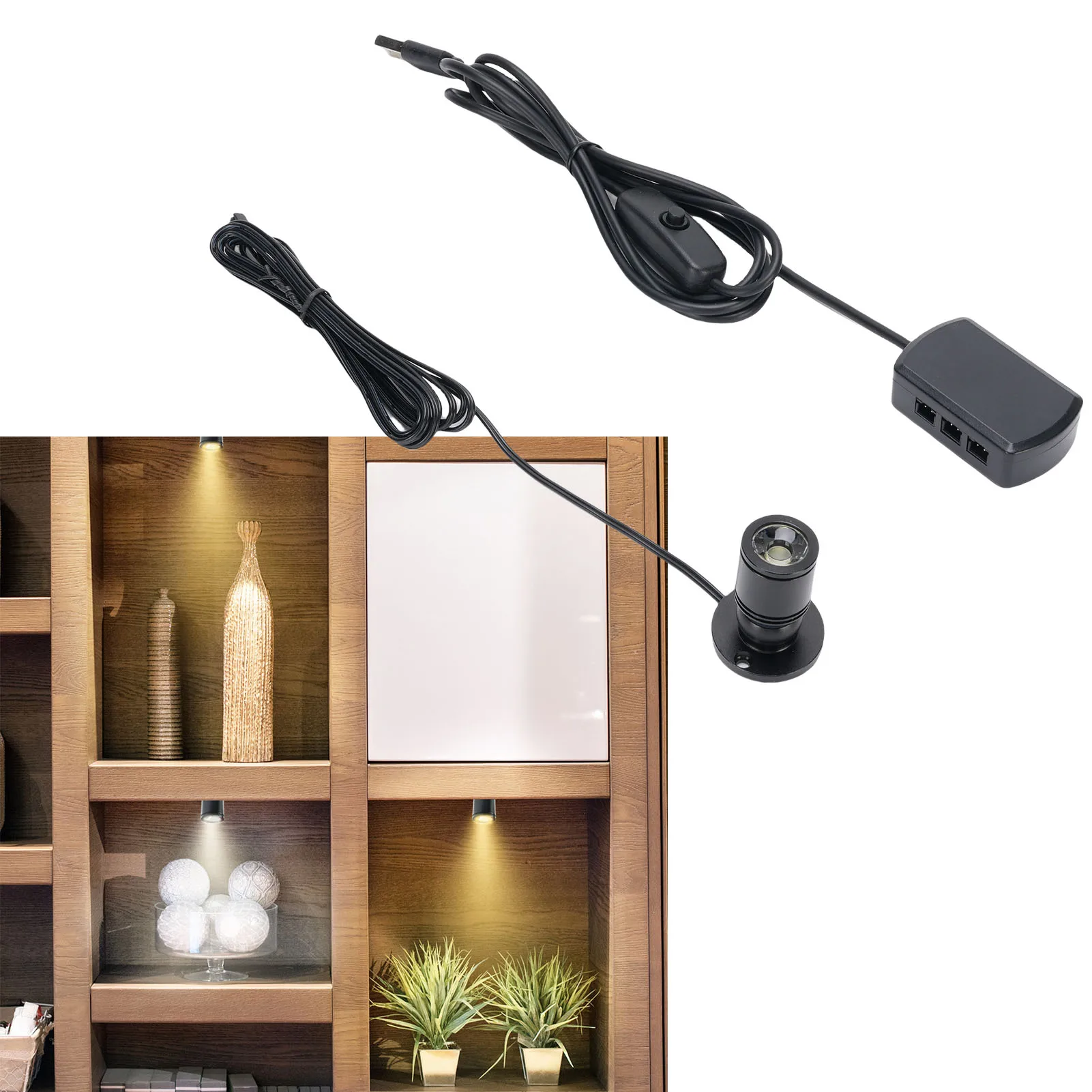 

USB Mini Spotlight 360 Degree Rotatable Multipurpose Jewelry Showcase Display Lights 5000 Hours Aluminum Alloy for Living Room