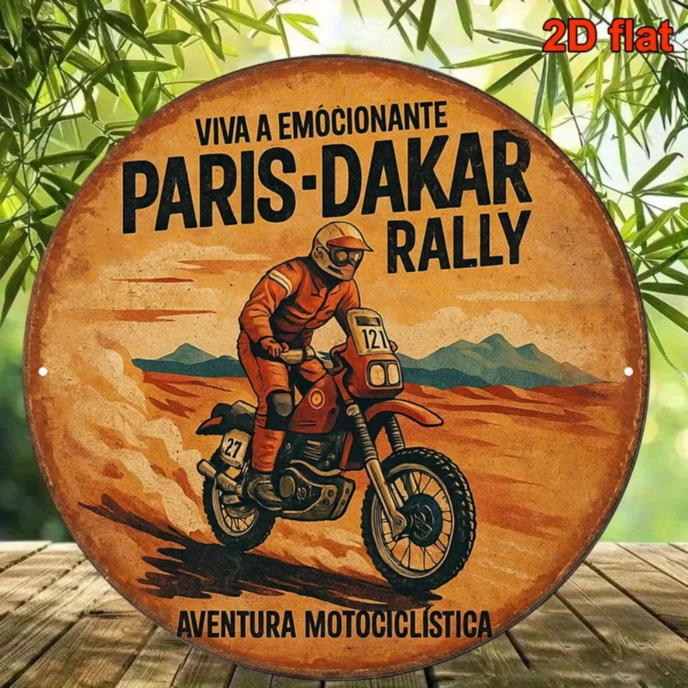 Paris Dakar Rally Trophy, Vintage Motorcycle Racing Metal Plaque, 8x8 Inch Retro Garage Decor Gift for Men