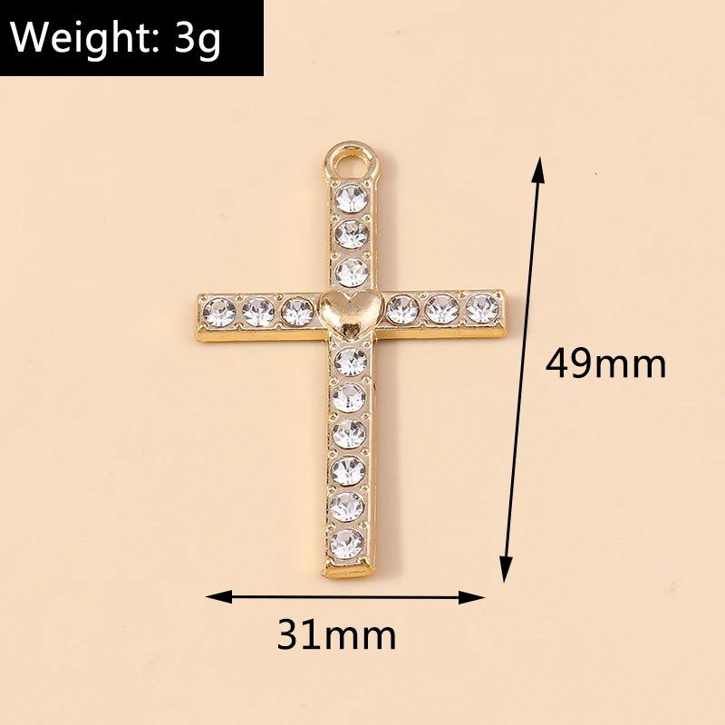 Leslie 5 Stück Legierung 31*49mm Goldfarben Kristallherz-Kreuze für Halskette Armband Schlüsselanhänger DIY Schmuckherstellung Zubehör – Detail 1