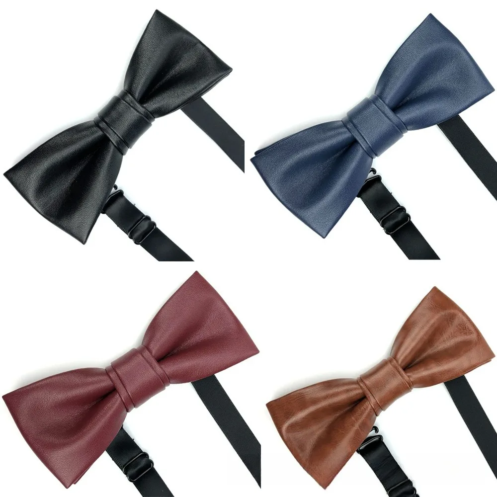 간단한 솔리드 컬러 PU 가죽 나비 넥타이 조정 가능한 질감 남자 넥타이 소프트 Bowknot 레트로 넥타이 셔츠