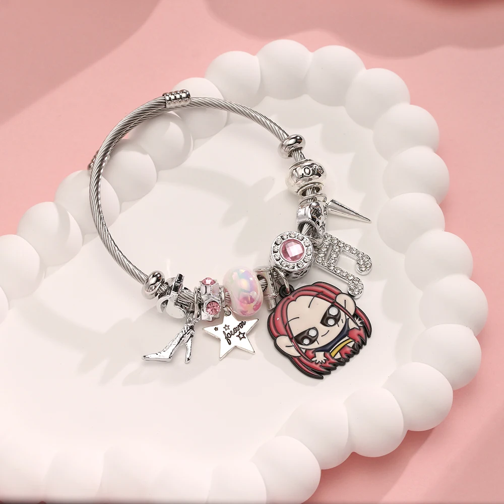 1 KPop Demon Hunters pulseira de aço inoxidável, brinquedo de joias DIY ajustável, acessório relacionado com anime e filme, presente de feriado