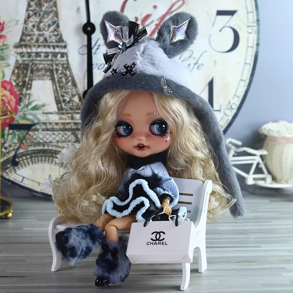 

ICY DBS Blyth Doll Tan Skin Matte Face Sun-Kissed Blush Hand-Painted Makeup Bunny Fuzzy Rabbit Dress Festival Gift Birthday Gift