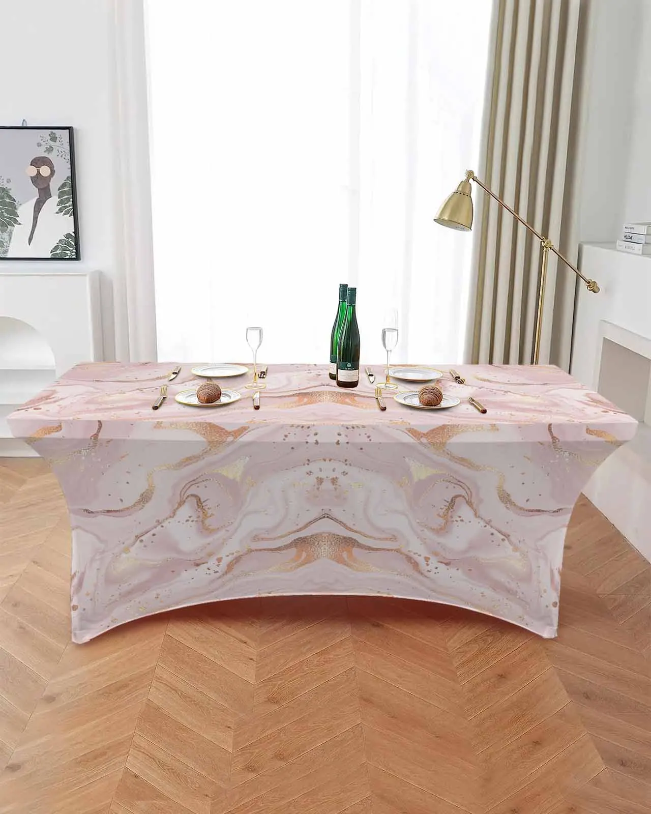 Abstract Streamline Hot Stamping  Elastic Table Skirt Wedding Birthday Table Decoration Table Skirt Tablecloth for Party