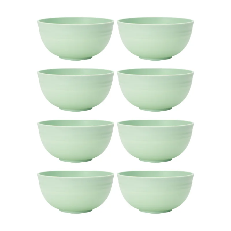 4/6/8pcs  Light green cereal bowl Reusable household plastic dinner bowl can hold food dessert cereal outdoor camping bowl