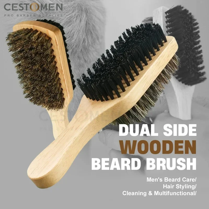 1PC Men Bristle Hair Brush Wooden Wave Brush for Male Beard Hairbrush Dual-purpose Double-sided Beard Brush Barber Styling Tools