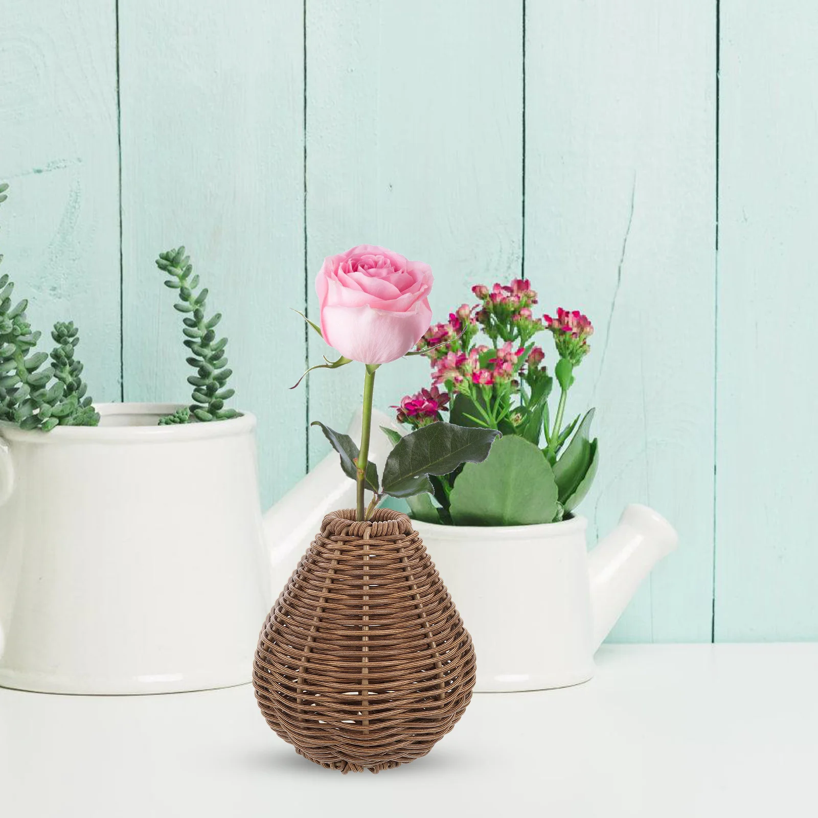 

Weaving Woven Basket Vintage Rattan Boho Style Home Decor Straw Creative Modern Flower Basket Vase For Flowers Vase