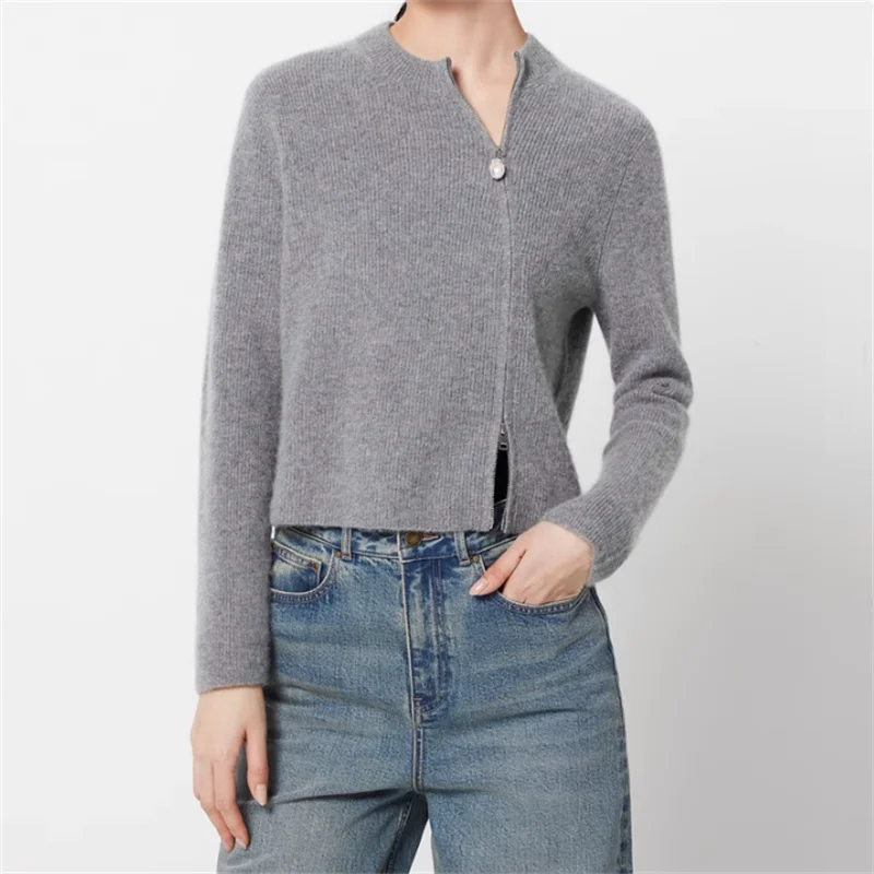 Cardigan for women New in Elastic knit slim long sleeved top for autumn 2024 100% cashmere Women's sweater asymmetrical knitwear