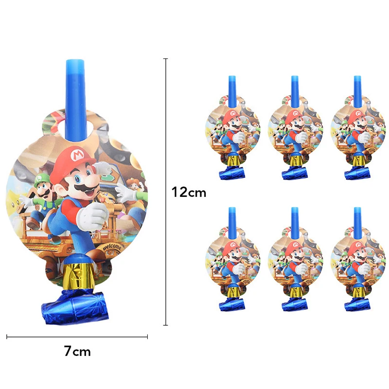 6Pcs New Mario Bros Sonic The Hedgehog Blow Dragon Whistle Cartoon Children\'s Toys  Boy Girl Children Birthday Gift Party Props