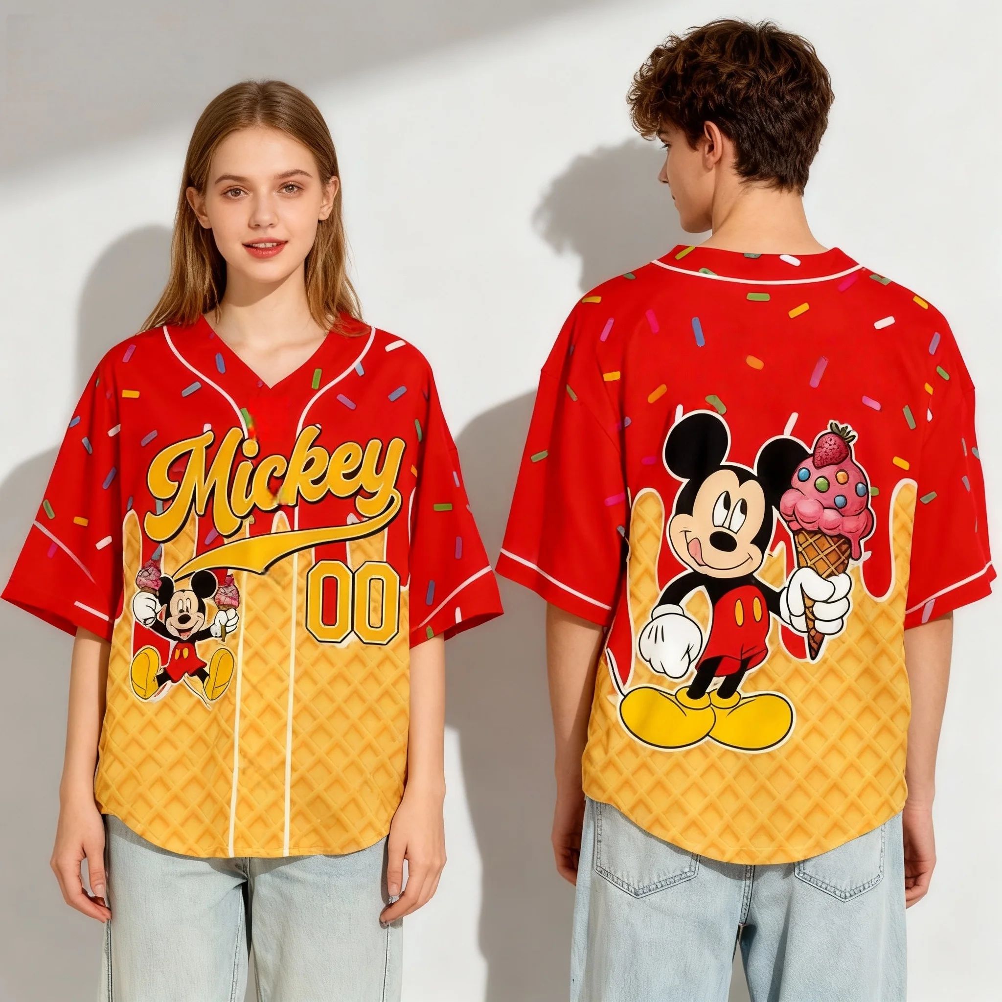 25/26 جديد ديزني ميكي وميني الرسوم المتحركة موضوع قميص الحلو وبارد الشارع تيشيرت صيفي المتضخم المرأة الكبار Hot البيع