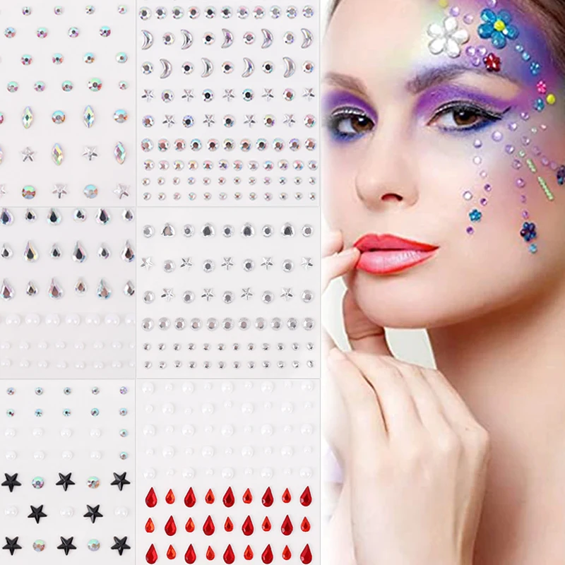 1 Sheet Crystal Face Decal Rhinestone Stickers Face Body Diamonds Jewelry Stickers Festival Party DIY Makeup Gems Decoration