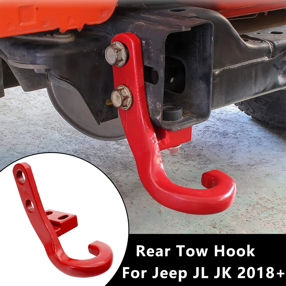 Tow Hook Kit Left Trailer Hitch Receiver for 2018 2019 2020 2021 2022 2023 Jeep Wrangler JL JLU Towing Accessories, Red