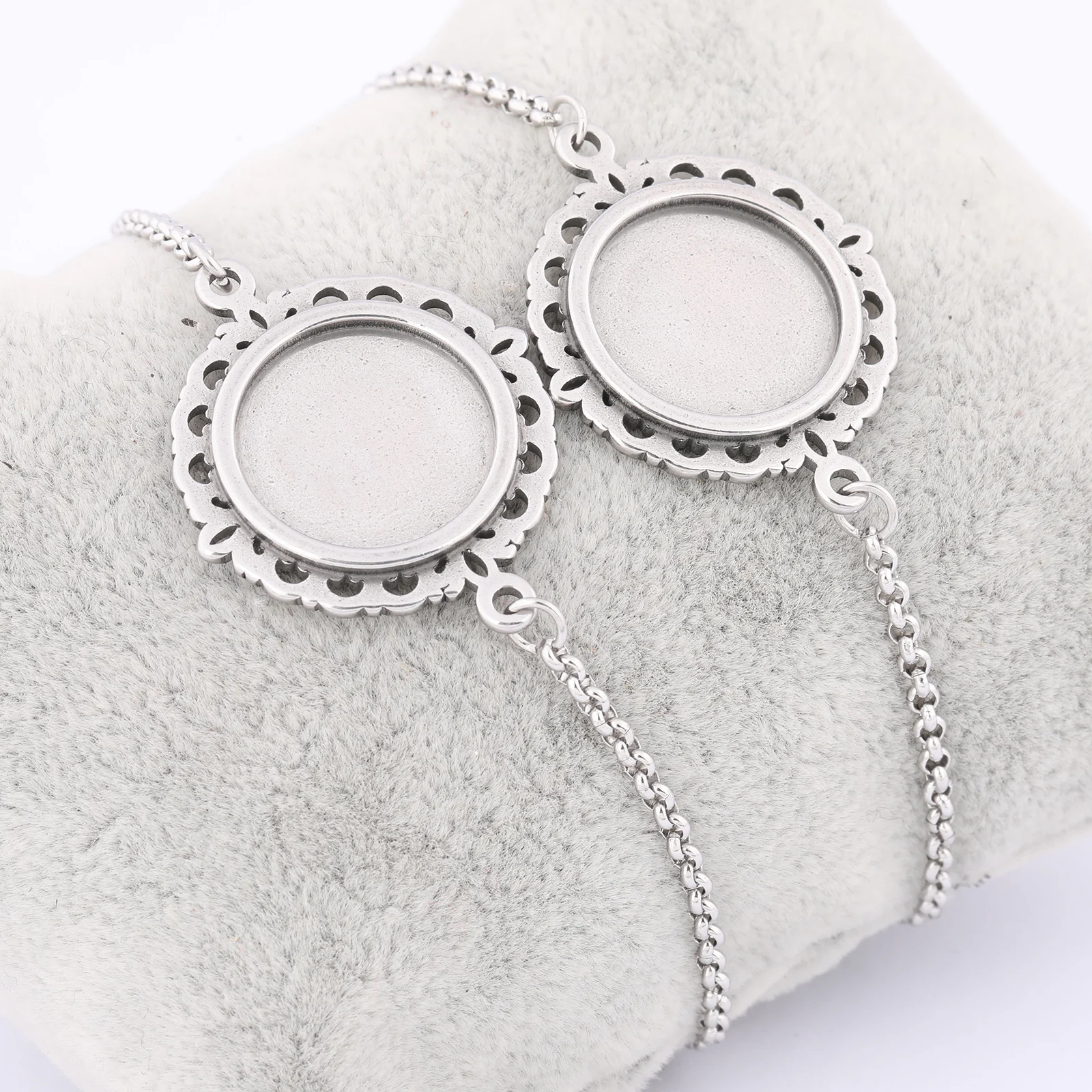 Image of 3 Stück Edelstahl-Armbandrohlinge für 15 mm runde Cabochons, DIY-Kettenarmbänder, Fassungen für die Schmuckherstellung