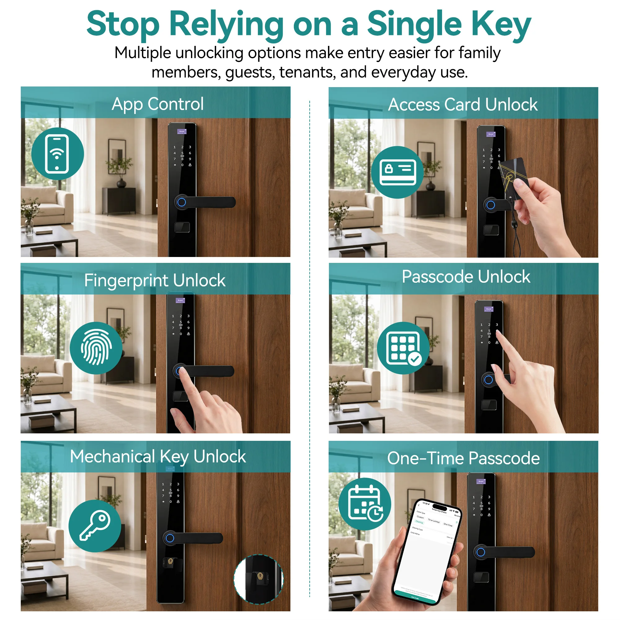 Fingerprint Smart Lever Door Lock TTLock Tuya App Optional Touch Keypad IC RFID Card Keyless Entry Wood Door Aluminium Alloy
