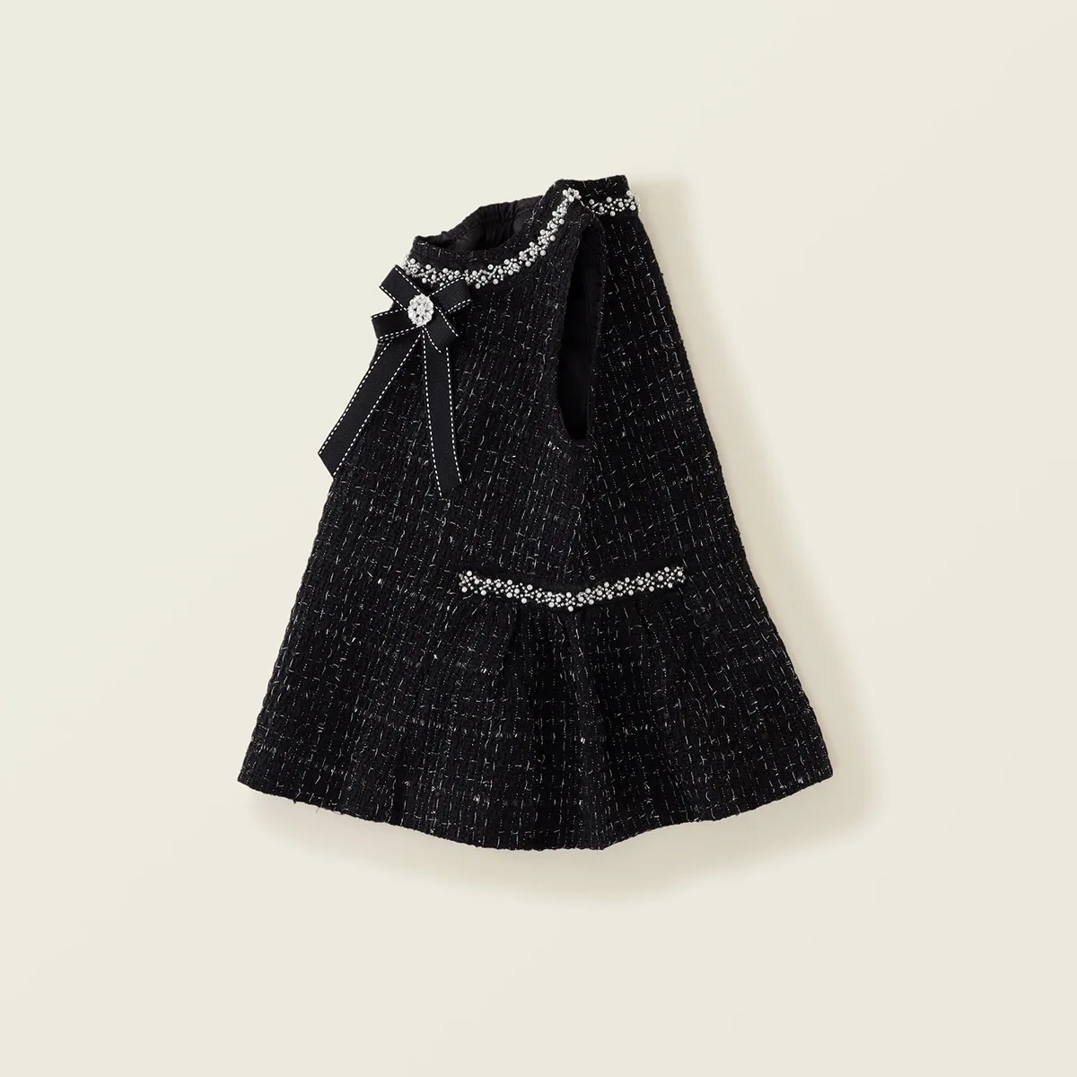 Elegant Children's Dresses Fashion Girls' Coarse Tweed Sleeveless Vest Dress Girls Black Elegant Rhinestone Hot Stamping Dress