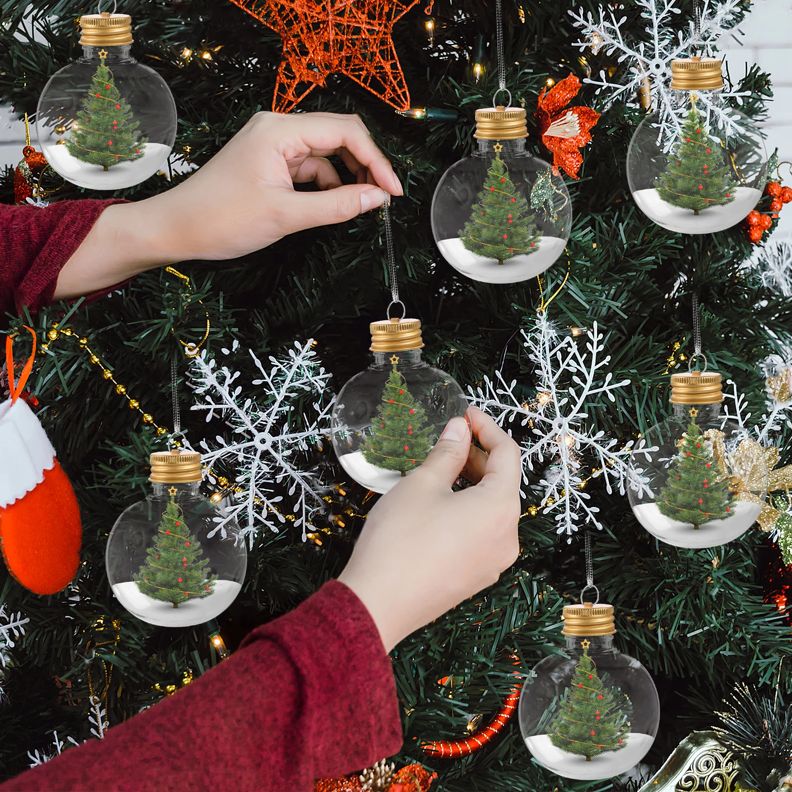 

10Pcs Multipurpose Clear Plastic Beverage Bottles with Lids Christmas Tree Ornaments for Juice Coffee Storage and Decor