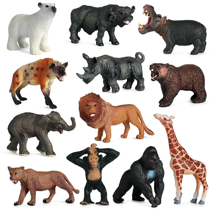 Children's cognitive solid simulation animal model toy lion giraffe polar bear hippo scene ornaments