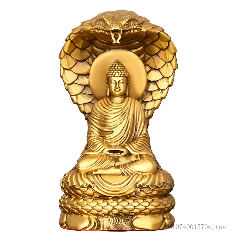 Imagem -05 - Sakyamuni Cobra Fada Buda Estátua Puro Cobre Decoração para Casa Sala de Estar Buddha Hall Presentes