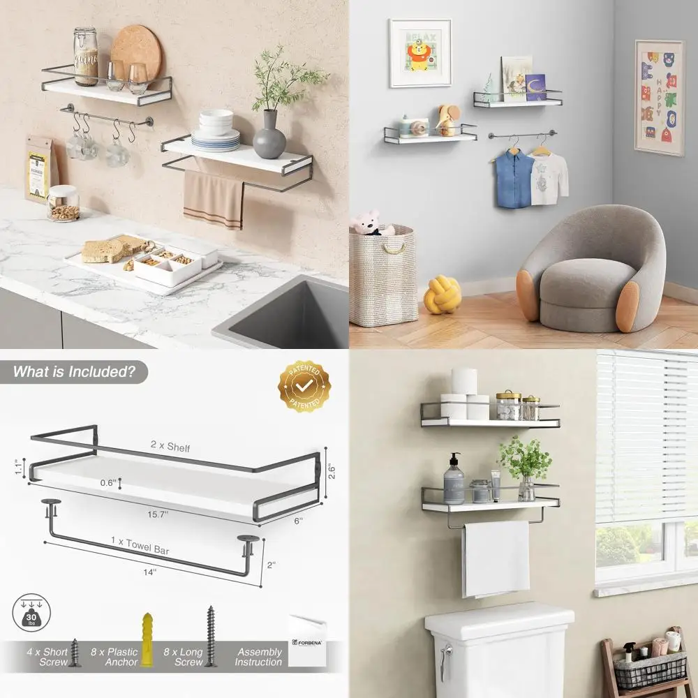 

Белые плавающие полки над унитазом и вешалкой для полотенец, угловой настенный органайзер для ванной комнаты, спальни, кухни (бело-темно-серый,