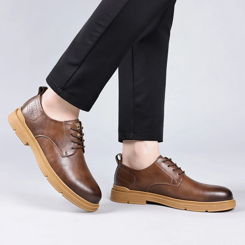 Herren weiche Sohle weiche Oberfläche lässige Lederschuhe britischen Stil Low-Top-Arbeits schuhe Jugend lässig Retro trend ige Lederschuhe