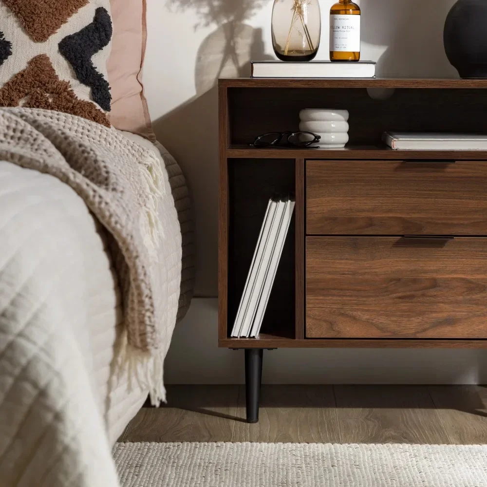 Conveniente Nightstand com Metal Slides, gavetas e prateleiras, Sturdy Nightstand