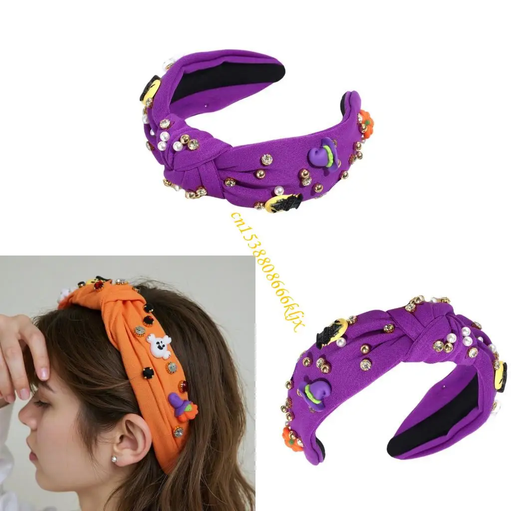 

Halloween Head Accessory With Pumpkin Witch Bat Comfortable Cloth Craft 066C