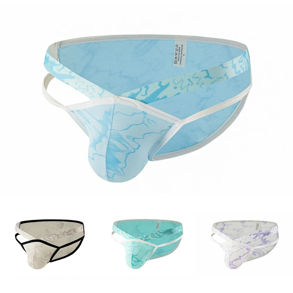 

1pc Mens Briefs Fashion Printed Hollow Out Panties Pouch Low Waist Underwear Elastic Comfortable Lingerie Jockstrap