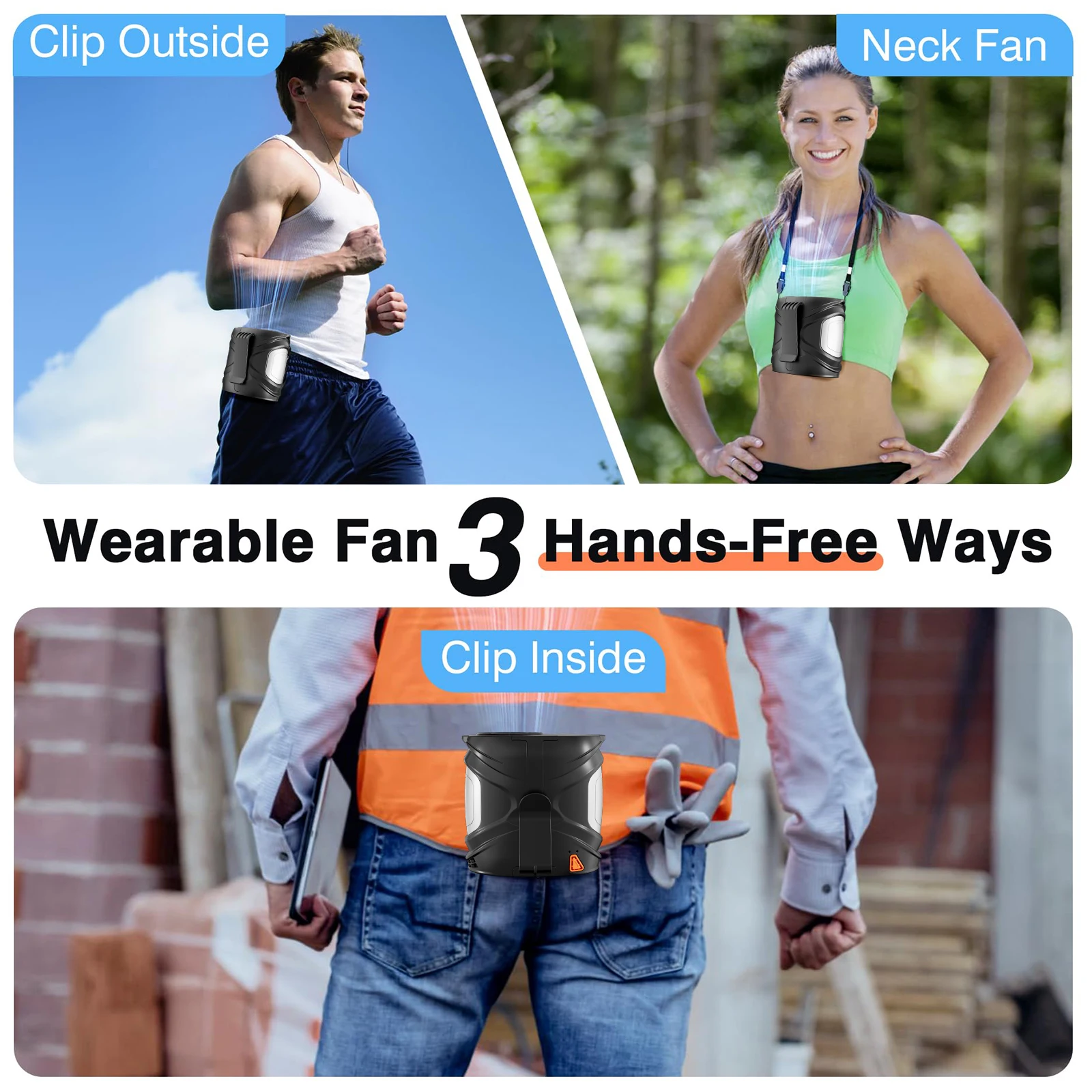 พัดลมพกพาเอว พัดลมคลิปหนีบเอวทรงพลัง พัดลมแบบชาร์จส่วนบุคคลสวมใส่เข็มขัดคูลเลอร์ 6 ความเร็ว แฮนด์ฟรีแขวนไซต์งาน Hiki
