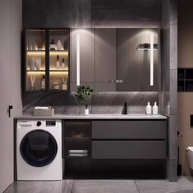 

Balcony Washing Machine Cabinet Combination Rock Slate Ceramic Seamless Basin Bathroom Cabinet Toilet Hand Wash Face Wash Table