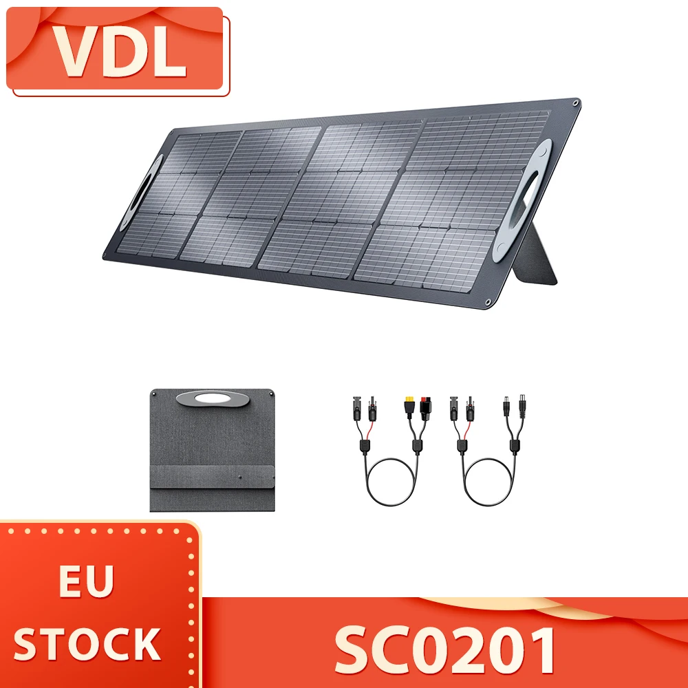 VDL POWER 200W Foldable Portable Solar Panel, 20V Monocrystalline Cell, Adjustable Kickstand, 23.5% Conversion Efficiency, IP67