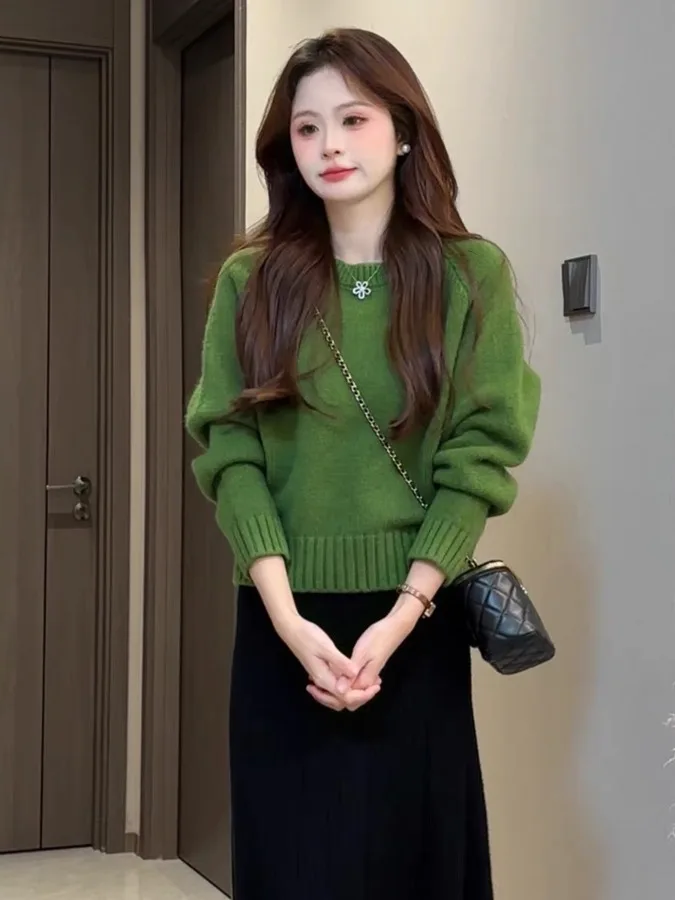 

Ретро een круглый вязаный свитер Ne ort, простой нежный корейский системный осенне-зимний одинаковый топ для маленьких девочек