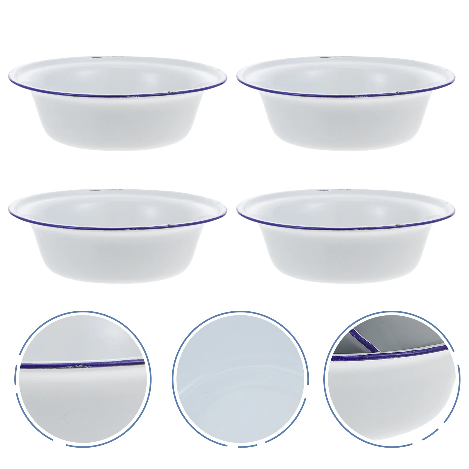 

4 Pcs Enamel Bowl Tableware Simple Soup Home Basin Enamelware Thickened Basins