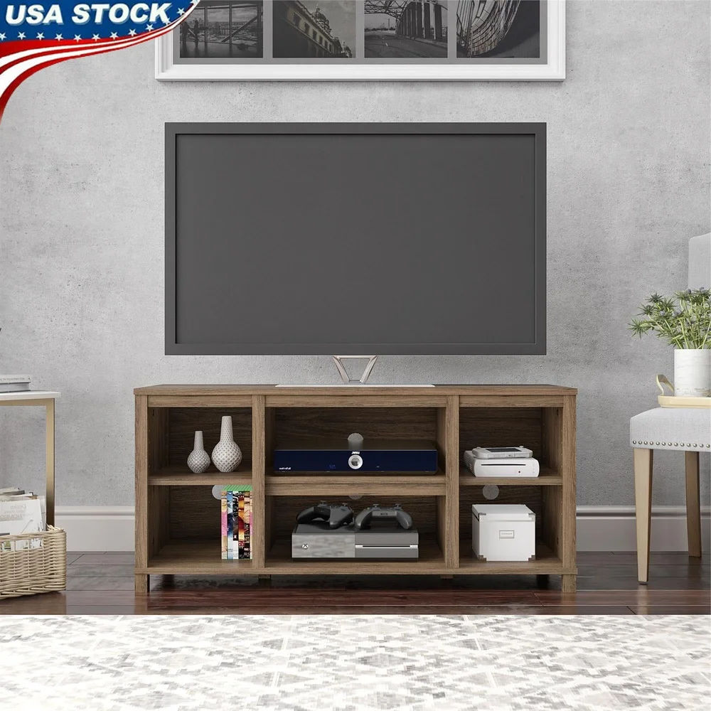 Parsons Suporte de TV TVs de tela plana de 50 polegadas Prateleiras ajustáveis Acabamento de carvalho rústico Console de TV independente com gerenciamento de fios