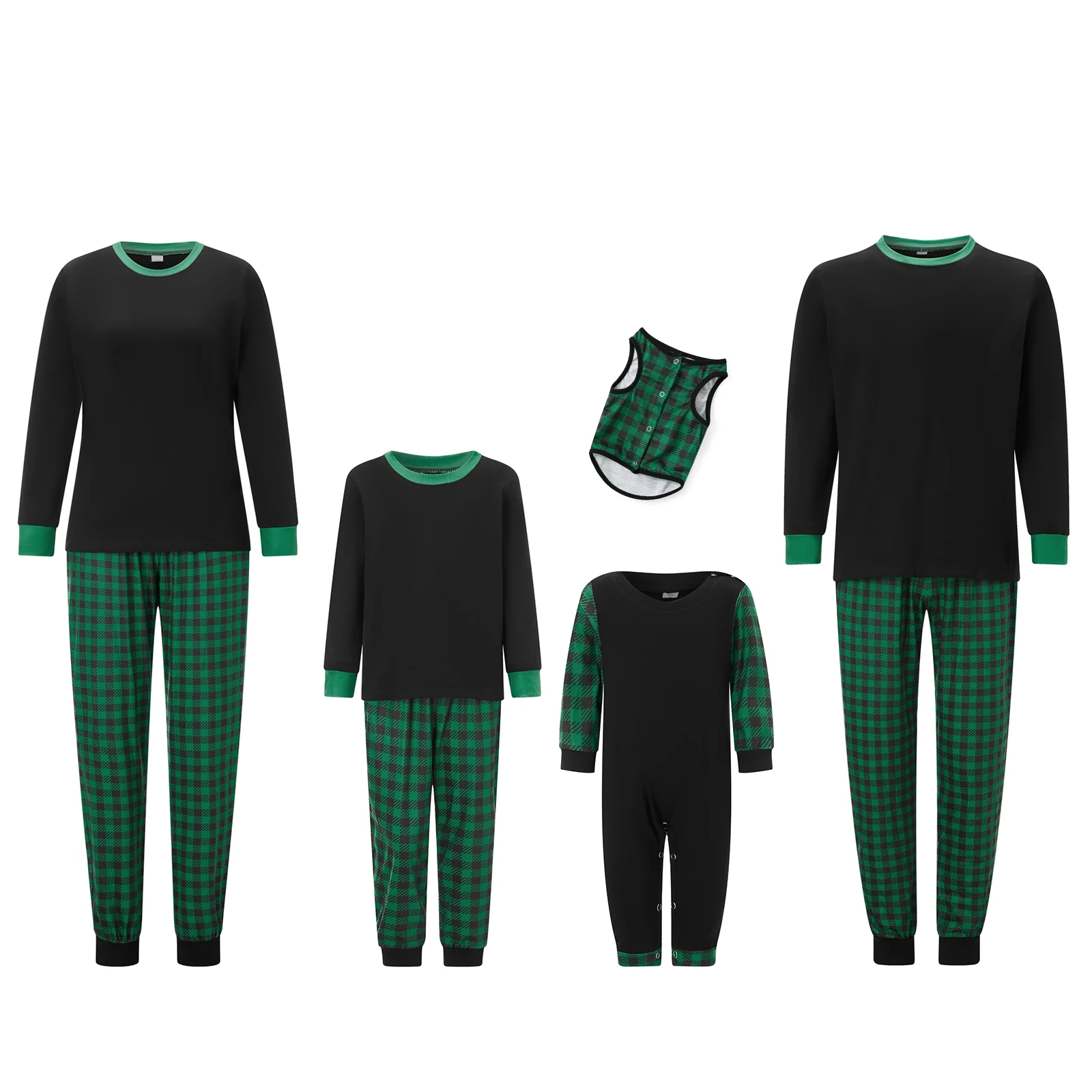 Family Matching Christmas Pajama Set Long Sleeve Shirt Top with Plaid Print Pants Holiday Sleep Loungewear Dad Mom Kids PJs