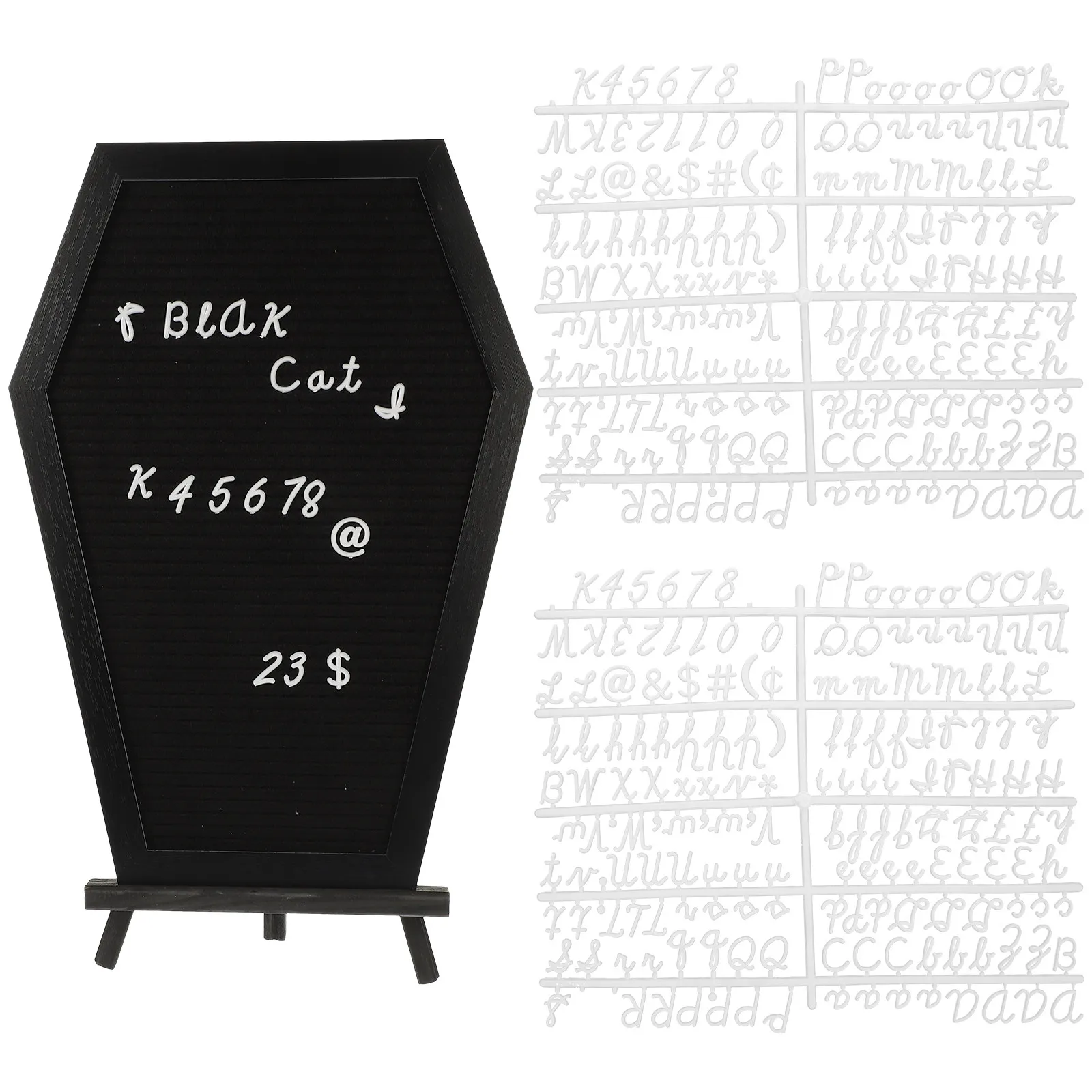 1Set Coffin Style Wooden Letter Board with Desktop Easel Stand DIY Memo Board for Home Decor Office Signage Reusable