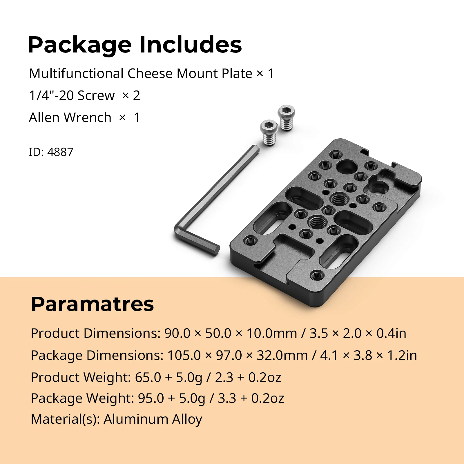 SmallRig Multifunctional Cheese Mount Plate for Cage Handles Baseplates Quick Release Plates, 9mm between threaded holes -4887