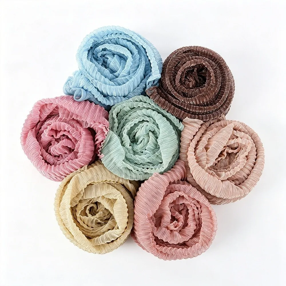 Fashion Solid Color Silk Scarf breathable Crinkle Chiffon Hijab Veil Gold & Silver Wire Shining Sunscreen Headscarf Outdoor