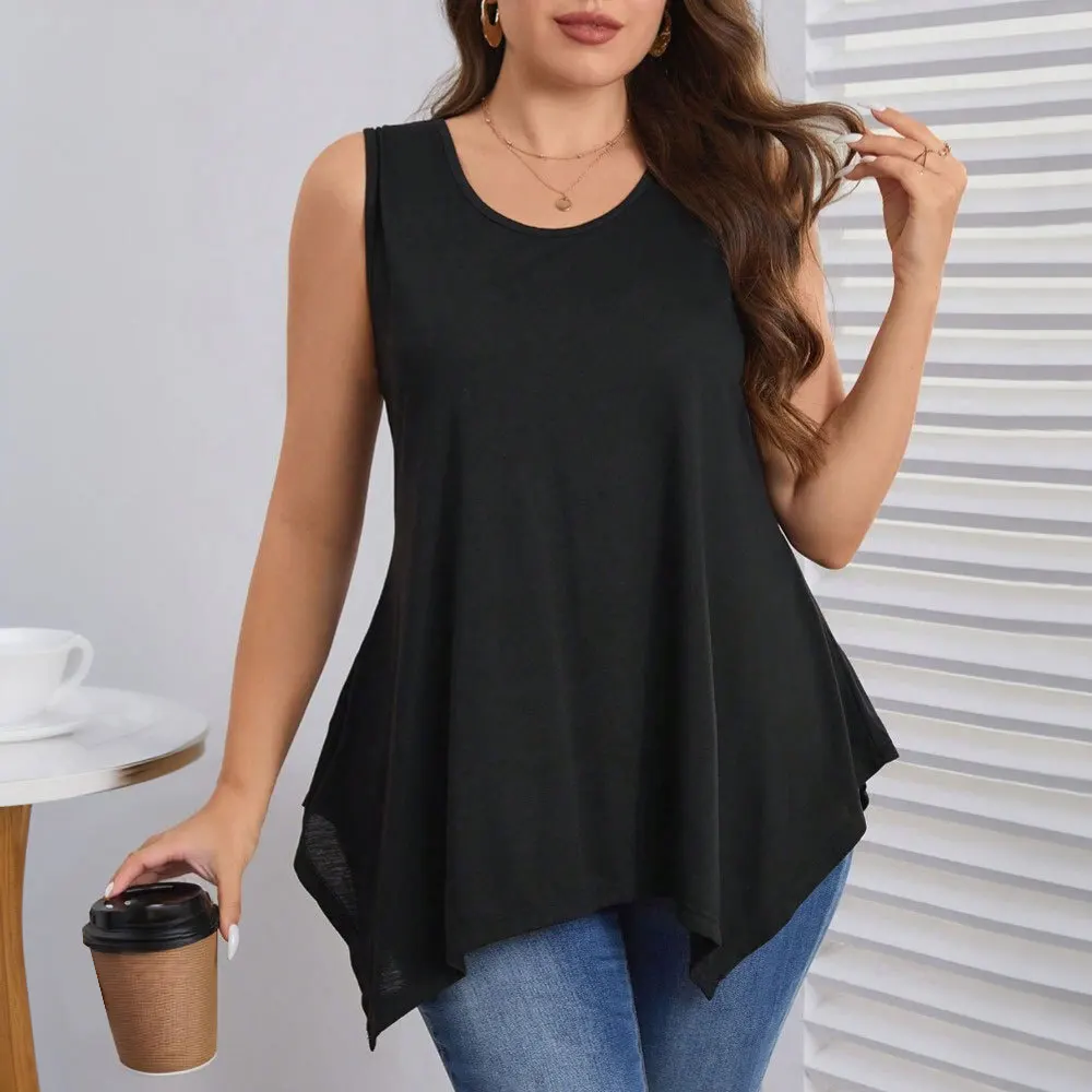 

2025 International Station Temu Large Women's Simple Casual T-shirt Spring/summer New Sleeveless Round Neck Loose Top Woman Y2k