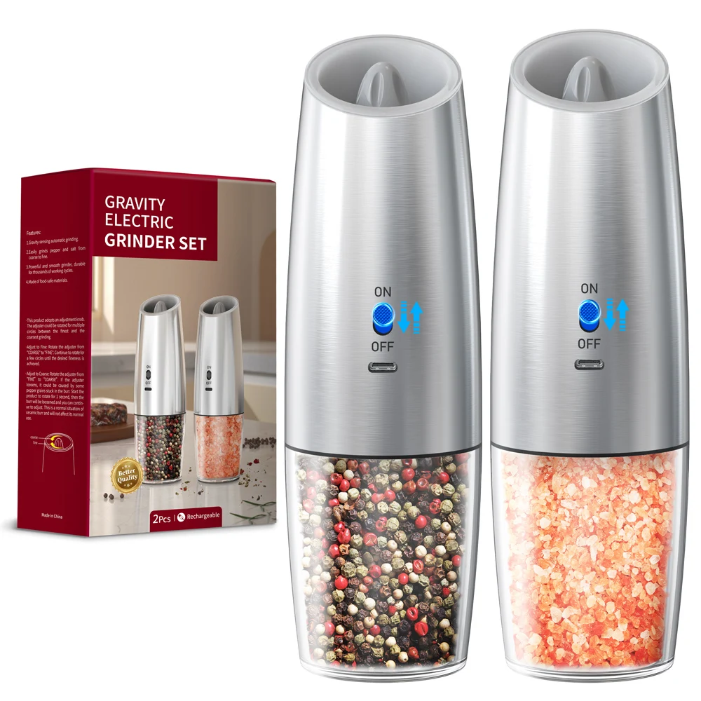 1pc/2pcs MINI USB Rechargeable Automatic Pepper Grinder Adjustable Coarseness Salt And Pepper Mill for Kitchen Spice Grinder