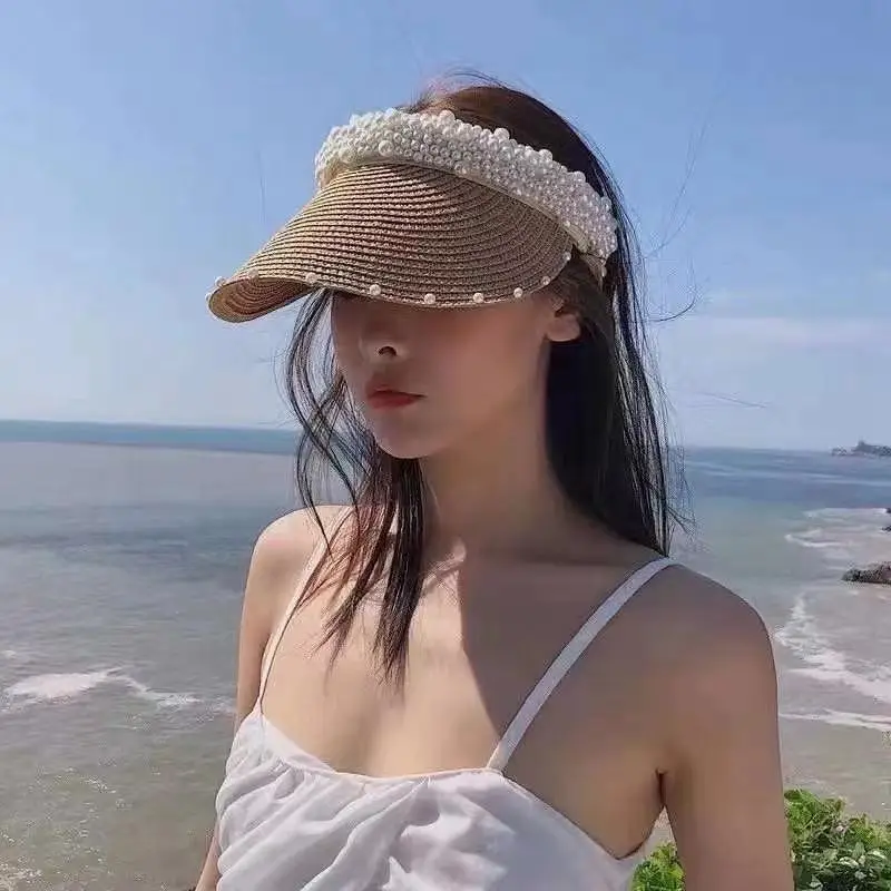 Topless Handmade Pearl Small Fragrance Wind Shade Grass Hat Hairpin Hat Summer Sunscreen Sunshade Empty Top Hat