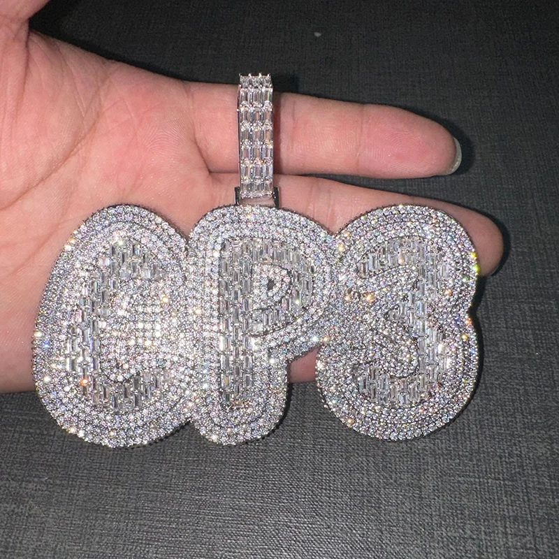 

Custom Big Letters Name Pendants Necklaces for Men Hip Hop CZ Stone Bling Iced Out Rapper Jewelry Rose Gold Silver Color