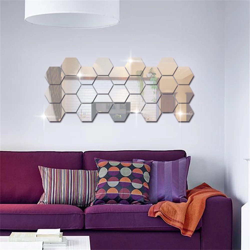 5PCS Hexagon Acrylic Mirror Wall Stickers Living Room Bedroom Wallpaper Self Adhesive Wall Stickers Wall Decals Diy Home Decor