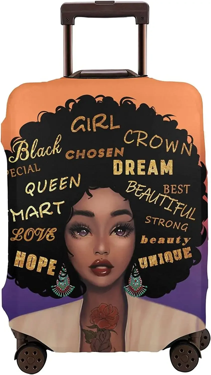 Funda de equipaje de viaje para chica negra afroamericana, Protector de maleta lavable con Graffiti para mujer Afro