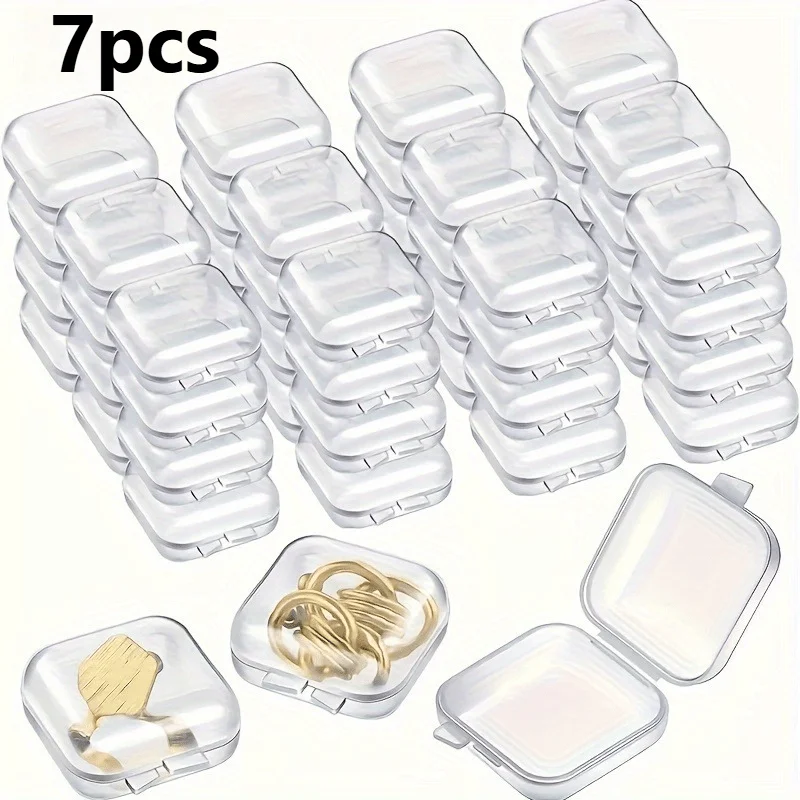 7 pcs Plastic Transparent Small Box Mini with Lid Square EarplugJewelry Earring Storage Ear Stud Box Parts Box, Jewelry Armoires