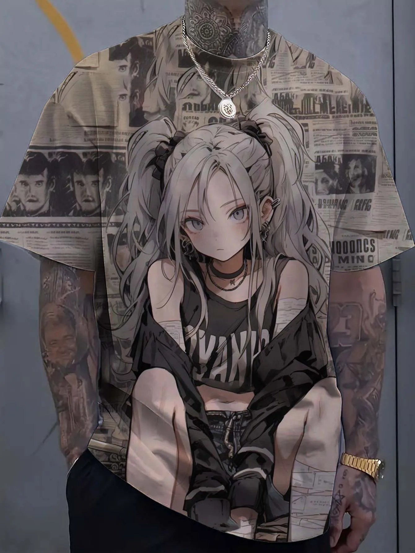 

Cartoon Tattoo Girl Pattern 3d Printed Men's T-Shirt Oversized Sweatshirt For Men Bad Girl Harajuku Top Short Sleeve T Shirt