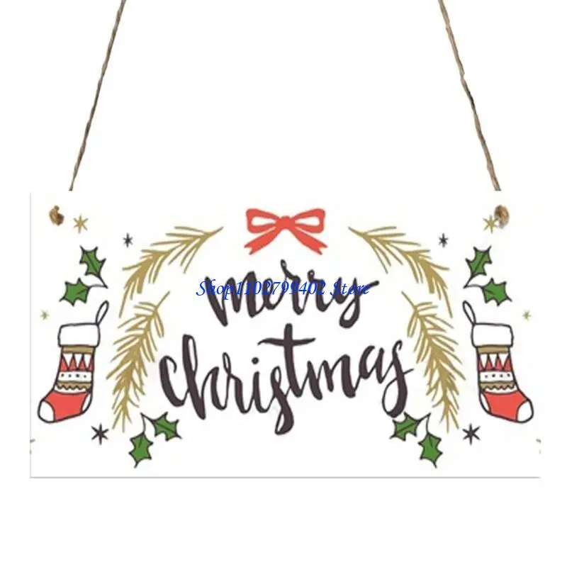 547F New Year Wooden Door Hanging Sign Plaque Board Pendant Merry Christmas Xmas Tree Ornament Home Decoration