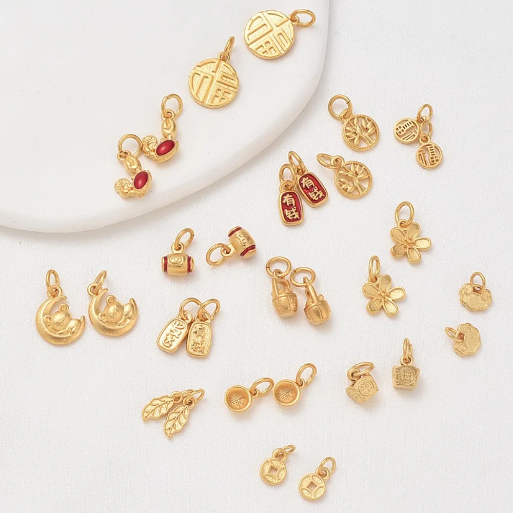 

Strong Color Retention Copper-plated Sand Gold Oil-dripping Mini Pendant for Good Fortune Diy Handcrafted Bracelet Decoration