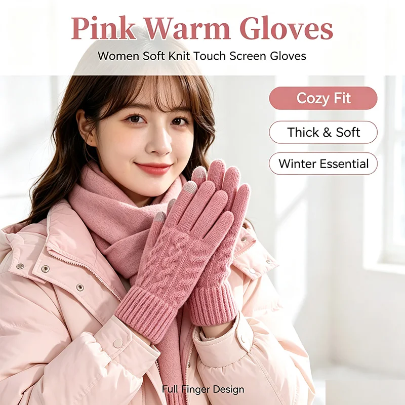 AliExpress NONE Winter Knit Warm Gloves Unisex Touchscreen Knit Finger Gloves with Fleece Lined for Outdoor Travel Cycling HST04