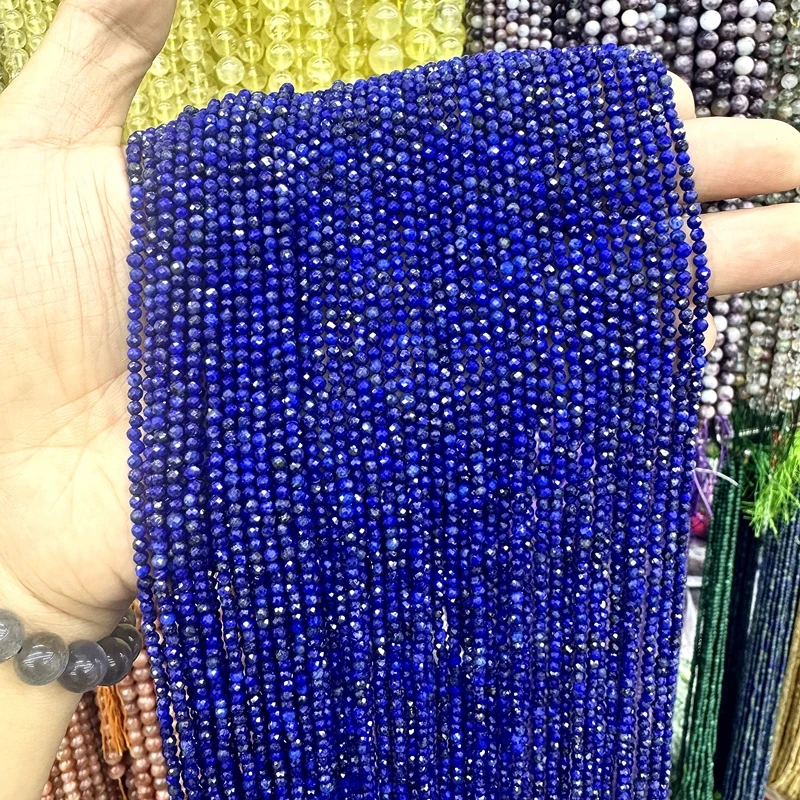 Natural Faceted Lapis Lazuli 2/3/4MM Small Tiny Round Loose Strand Stone Beads For Jewelry Making Bracelets Necklace Accessories