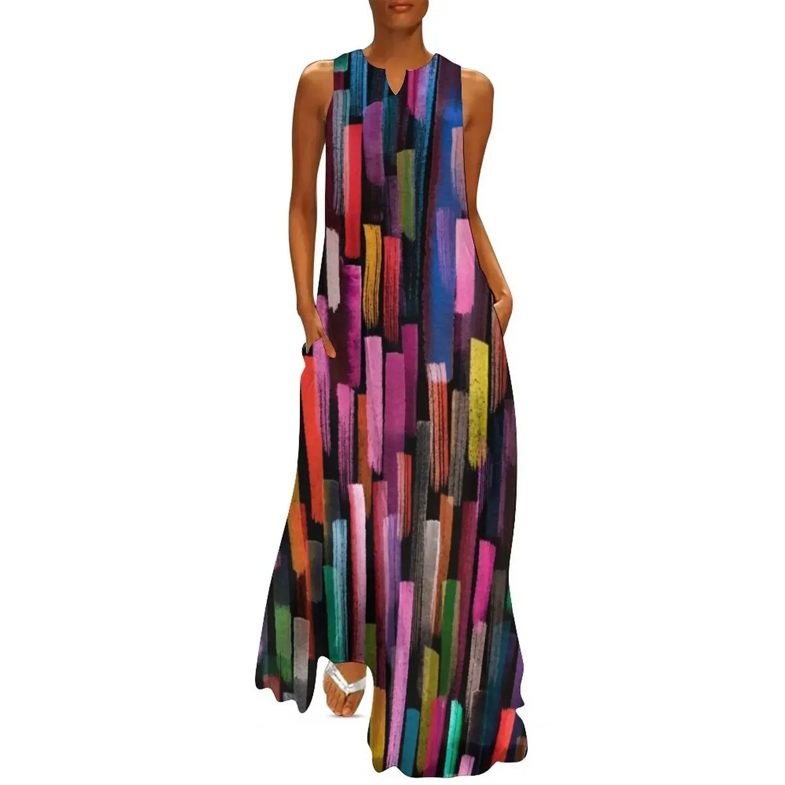 

Multicolored watercolor stripes pattern Long Dress evening dresses women wedding guest dress 2025 dress for women 2025
